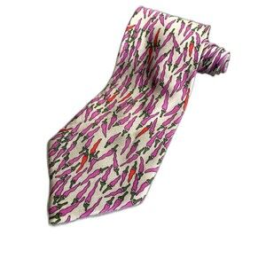 Vtg MUSEUM OF FINE ARTS BOSTON Tie Silk Hot Chili Peppers 1990s Mens Gray Purple